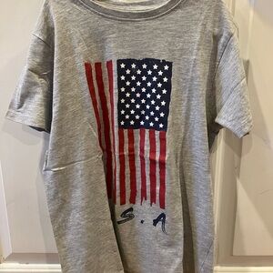 Primark Gray Tee with Red and Blue USA Flag Graphic